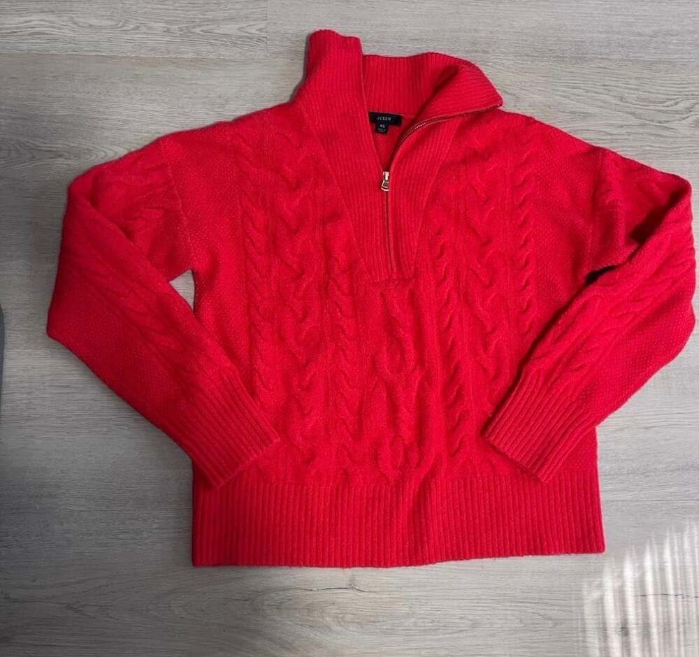 J.Crew Cable-Knit Half-Zip Sweater Size XS Red